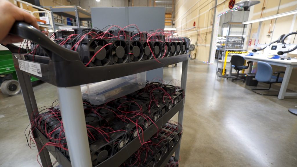DC cooling fans on a cart
